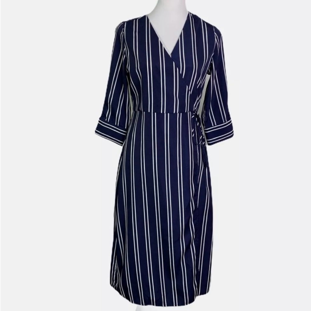 Everly Navy Striped Wrap Dress